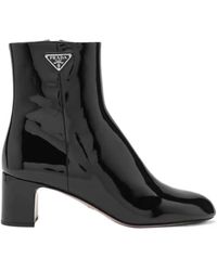 Prada - Patent-Leather Block-Heel Boots - Lyst