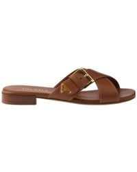 Prada - Logo Plaque Buckled Sandals - Lyst