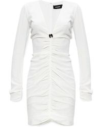 DSquared² - Long Sleeved V-Neck Gathered Mini Dress - Lyst