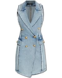 Balmain - Denim Dress With Raw Finish - Lyst