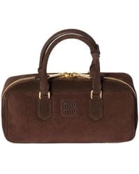 Miu Miu - Arcadie Logo Embossed Tote Bag - Lyst