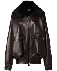 KHAITE - Daemon Leather Jacket W/Fur Collar - Lyst