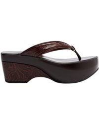 Dries Van Noten - Embossed Leather Platform Flip-Flops - Lyst