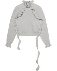 Blumarine - Wool Cardigan With Ruching And Flounced Detailing - Lyst