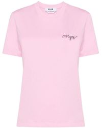 MSGM - Logo-Embroidered Cotton T-Shirt - Lyst