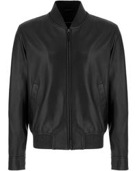 Emporio Armani - Ribbed-Trim Leather Jacket - Lyst