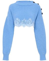 Chloé - Chloé Cropped Lace-Trim Knitted Sweater - Lyst