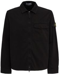 Stone Island - Logo Cotton Zip-Up Shirt Jacket - Lyst