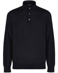 ZEGNA - Long Sleeve Knitted Polo Shirt - Lyst