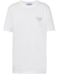 Prada - Embroidered Jersey T-Shirt - Lyst