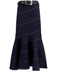 Self-Portrait - Denim Belted Midi Skirt - Lyst