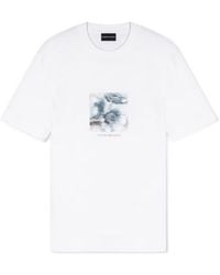 Emporio Armani - Lyocell Blend Jersey T-Shirt With Printed And Embroidered Graphic Design - Lyst