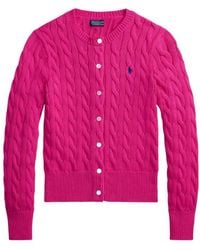 Polo Ralph Lauren - Accent Cable-Knit Cotton Crewneck Cardigan - Lyst