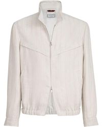Brunello Cucinelli - Linen Chalk Stripe Chevron Outerwear Jacket - Lyst