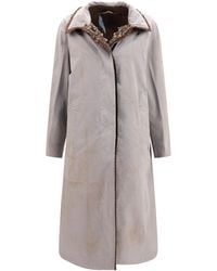Prada - Single-Breasted Antiqued Twill And Houndstooth Check Coat - Lyst