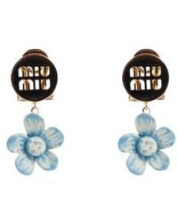 Miu Miu - Flower-Pendant Logo-Plaque Earrings - Lyst