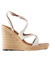 Jimmy Choo - Ayla 110 Leather-Trimmed Canvas Espadrille Wedge Sandals - Lyst