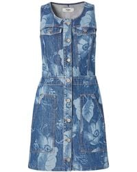 Fendi - Floral Printed Sleeveless Denim Mini Dress - Lyst