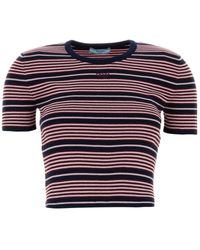 Prada - Striped Short-Sleeve Knitted Top - Lyst