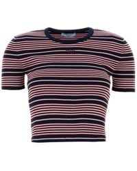 Prada - Striped Short-Sleeve Knitted Top - Lyst