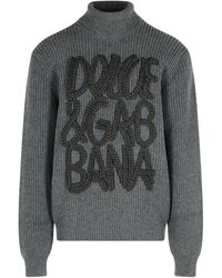 Dolce & Gabbana - Logo Embroidered Turtleneck Knitted Jumper - Lyst
