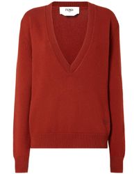 Fendi - V-Neck Elastic Waistband Knitted Jumper - Lyst