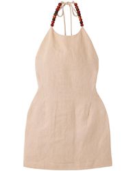 SIR. - Moretti Bead-Embellished Linen Halterneck Mini Dress - Lyst