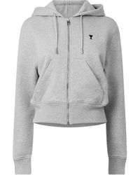Ami Paris - Cropped Fullzip Hooded Sweatshirt - Lyst