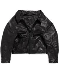 Balenciaga - Off-Shoulder Leather Jacket - Lyst