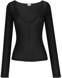 Saint Laurent - Cassandre V-Neck Ribbed Top - Lyst