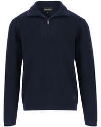 Emporio Armani - Ribbed Half Zip Knitted Sweater - Lyst