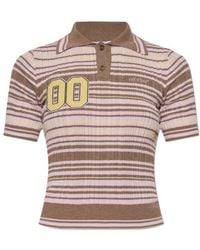 Off-White c/o Virgil Abloh - Logo Embroidered Striped Knitted Polo Top - Lyst