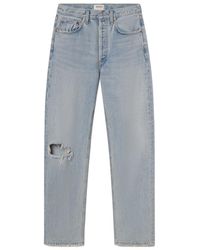 Agolde - Kelly Distressed High-Rise Straight-Leg Jeans - Lyst