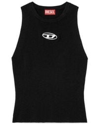 DIESEL - M-Caddix Logo Plaque Ribbed-Knit Top - Lyst