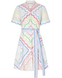 Mary Katrantzou - Belted Printed Cotton-Blend Midi Dress - Lyst