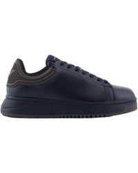 Emporio Armani - Ribbed-Panel Leather Sneakers - Lyst
