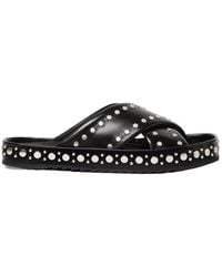 Fendi - Stud-Embellished Crossover-Strap Slides - Lyst