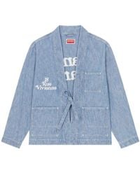 KENZO - Logo Embroidered Belted Kimono Jacket - Lyst