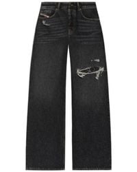 DIESEL - D-Rise Distressed Wide-Leg Jeans - Lyst
