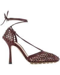 Bottega Veneta - Burgundy Mesh Stretch Sandals - Lyst