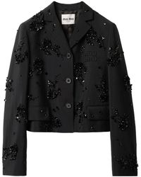 Miu Miu Embroidered Single-Breasted Kid Mohair Jacket in