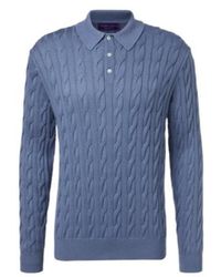 Ralph Lauren - Cable-Knit Cotton And Silk Polo Sweater - Lyst