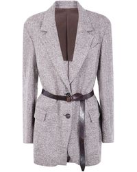 Brunello Cucinelli - Herringbone Belted Jacket - Lyst