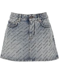 Balenciaga - Allover Logo Printed Denim Mini Skirt - Lyst