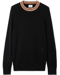 Burberry - Stripe Detailed Logo Embroidered Jumper - Lyst