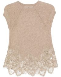 Ermanno Scervino - Lace-Trimmed Crewneck T-Shirt - Lyst