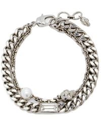 McQueen - Skull Embellished Layered Chain Bracelet - Lyst