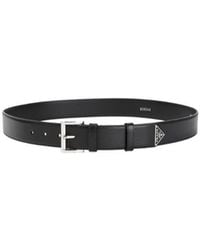 Prada - Enamel-Triangle-Logo Leather Belt - Lyst