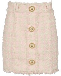 Balmain - High-Waist Buttoned Tweed Mini Skirt - Lyst
