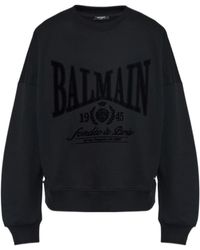 Balmain - Flocked Logo Crewneck Sweatshirt - Lyst